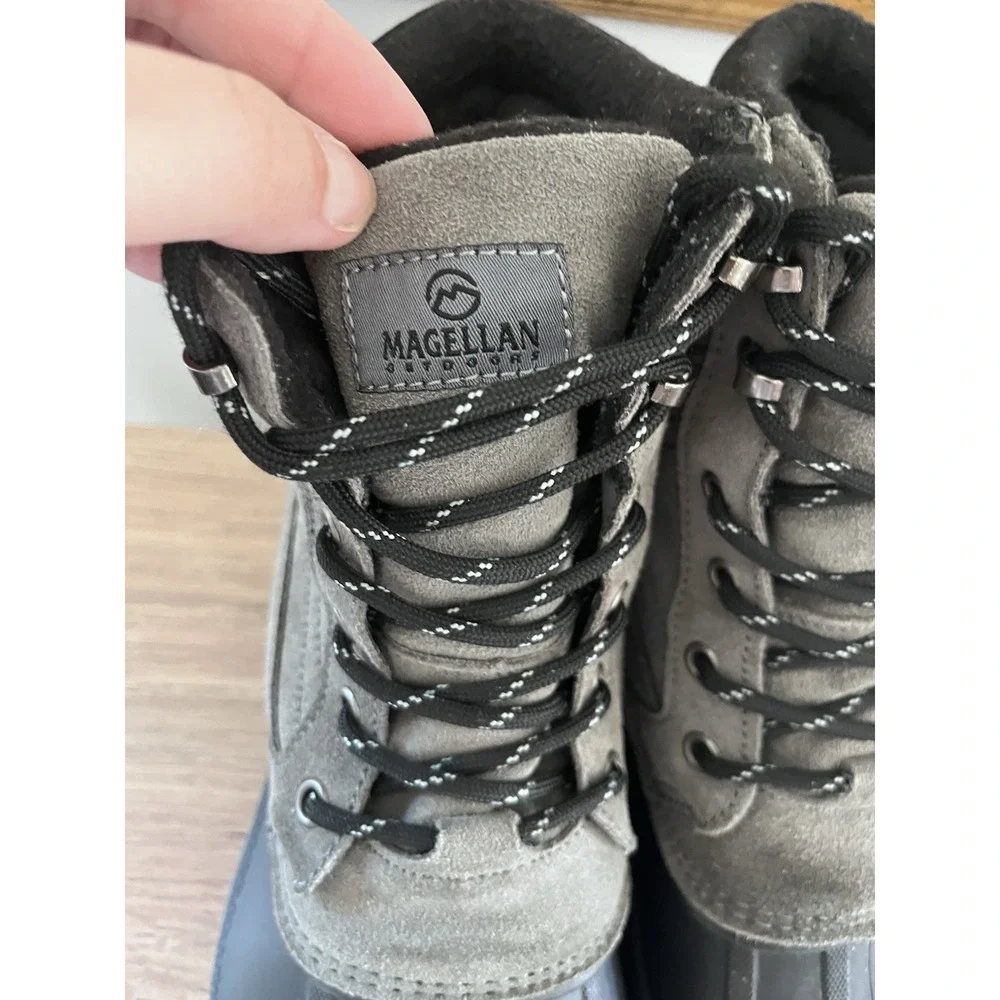 Magellan Boots Duck Boot Mens 9D Lace-Up Gray Suede Leather Black Rubber M1